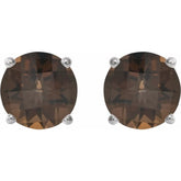 14K White 8 mm Natural Smoky Quartz Stud Earrings